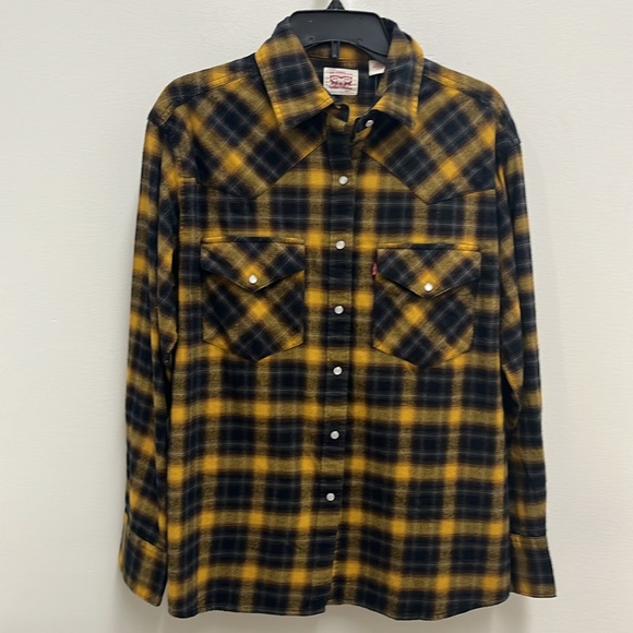 Levi’s Women’s Flannel Shirt Snapps closure Colour Yellow/Gray/Navy - Picture 4 of 8